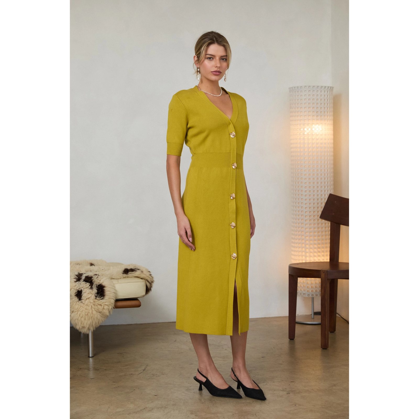 Chartreuse Midi Dress