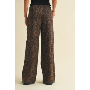 Leopard Print Wide Leg Denim Pants