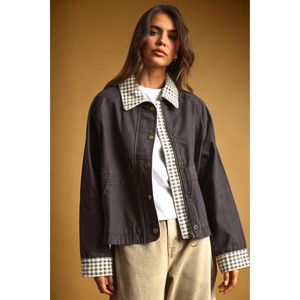 Gingham Collared Twill Jacket