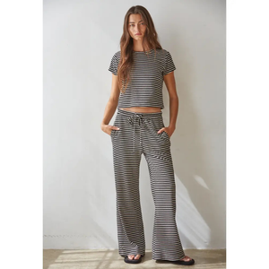 Knit Polyester Cotton Striped Flare Pants