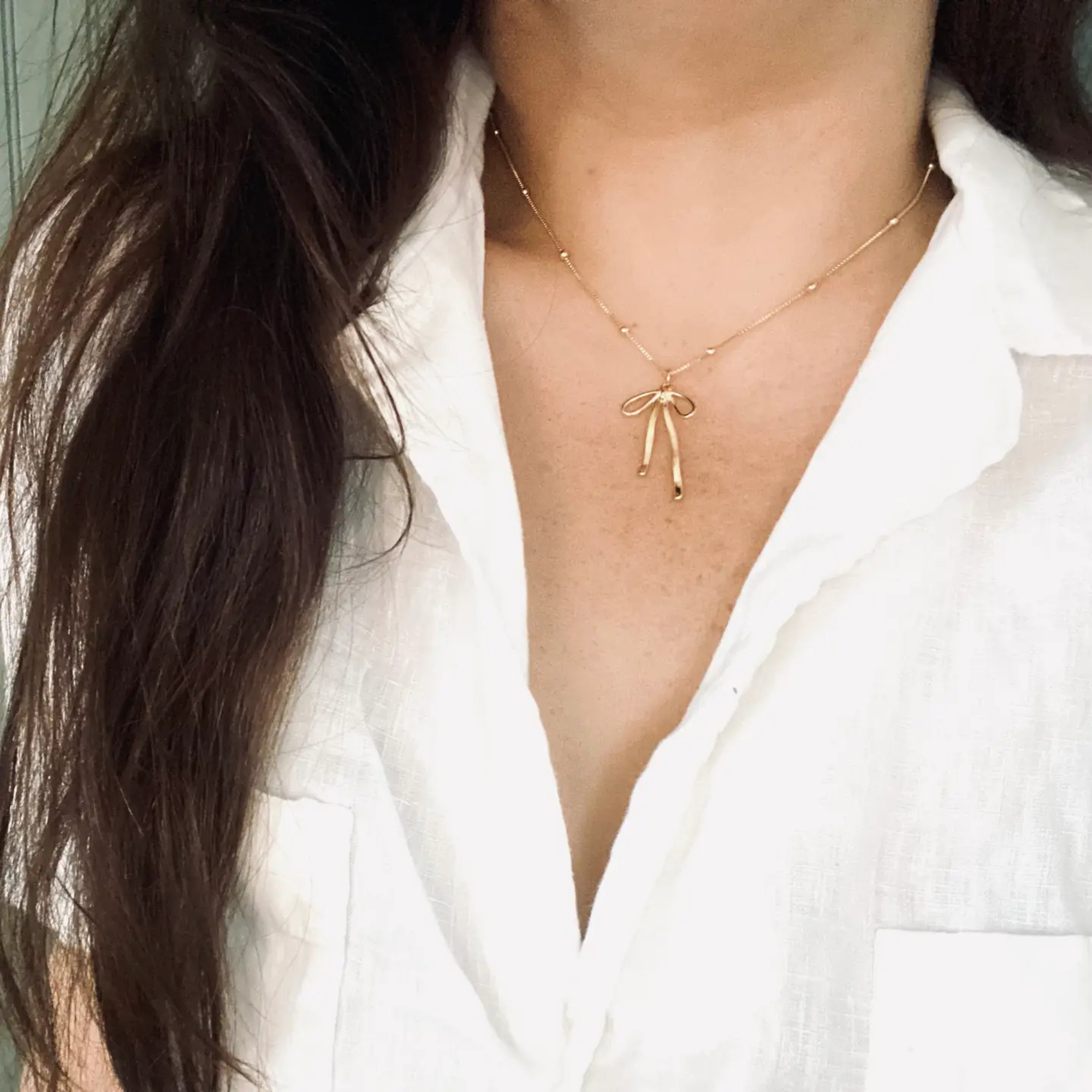 Bowtie Bow Charm Pendant Necklace