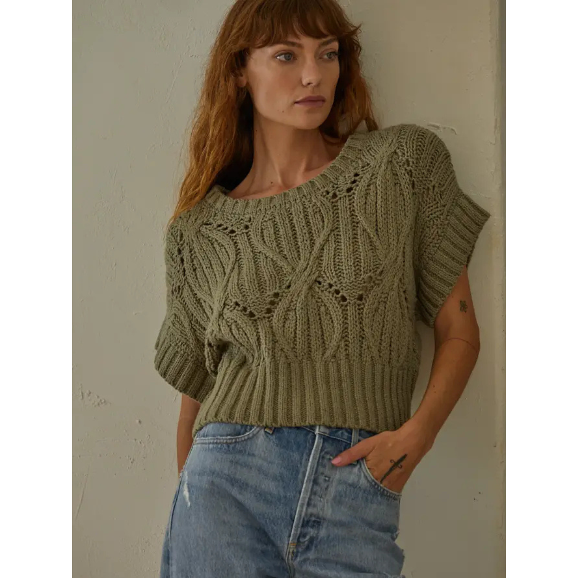 Knit Sweater Crochet Round Neck Short Sleeve Top