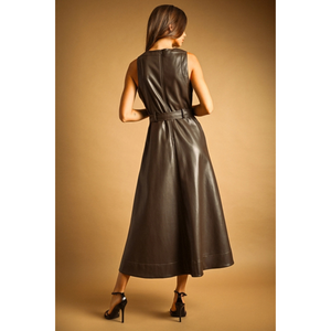 Faux Leather Sleeveless Dress with Belt