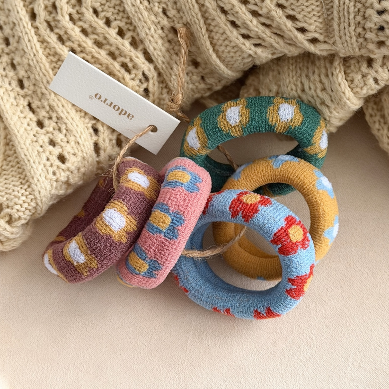 Multicolor Flower Thick Seamless Hair Ties