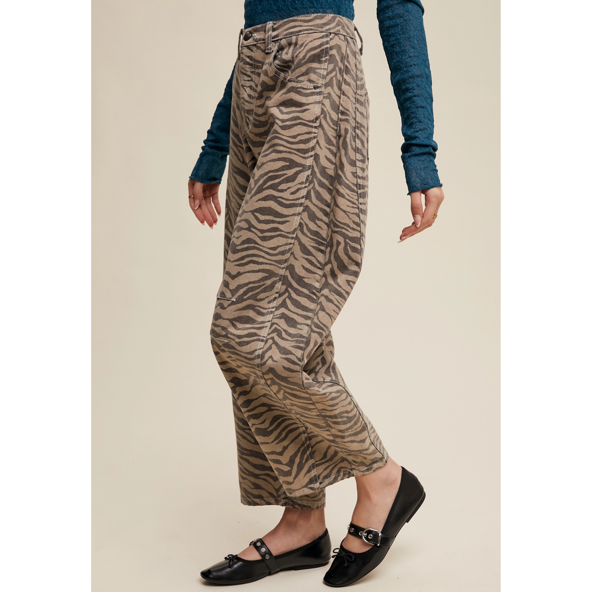 Zebra Print Barrel Jeans