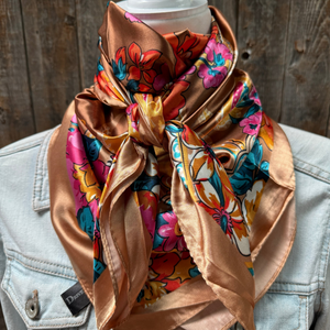 Tan Big Floral Wild Rag / Scarf
