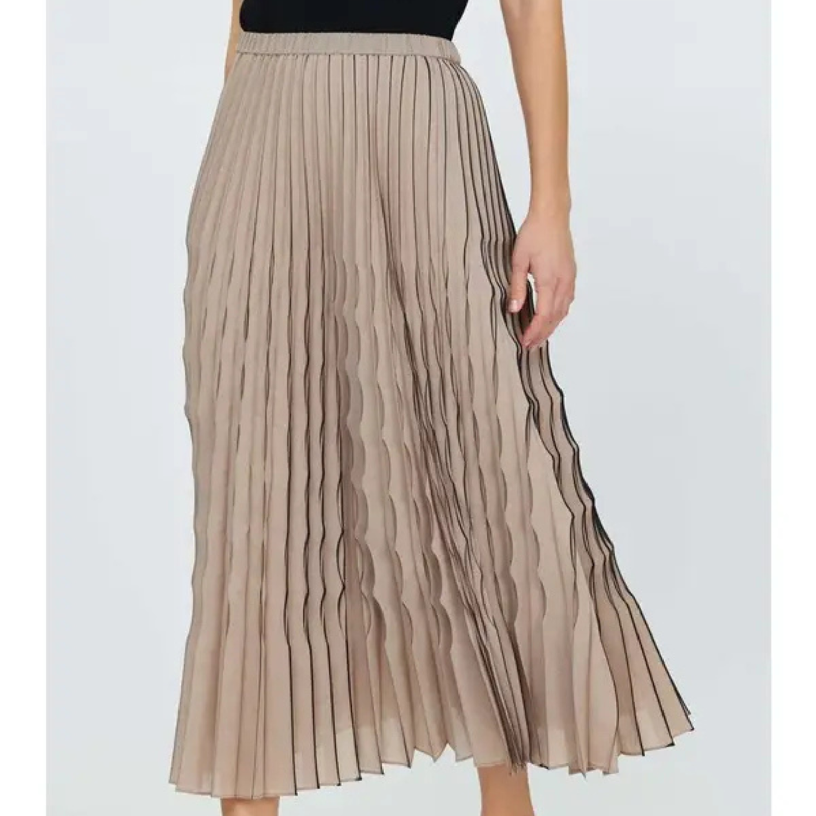 Elasticized Pleated Midi Skirt