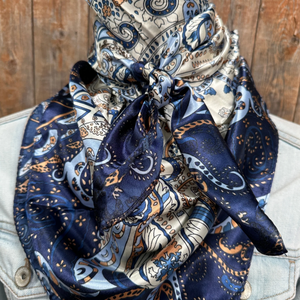 Blue, Cream and Tan Paisley Wild Rag / Scarf