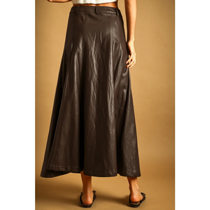 Faux Leather Button Long Skirt