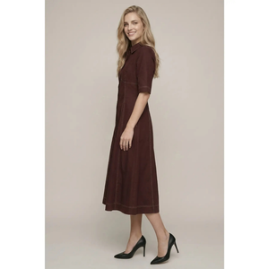 Seamed Pleated Midi Dress