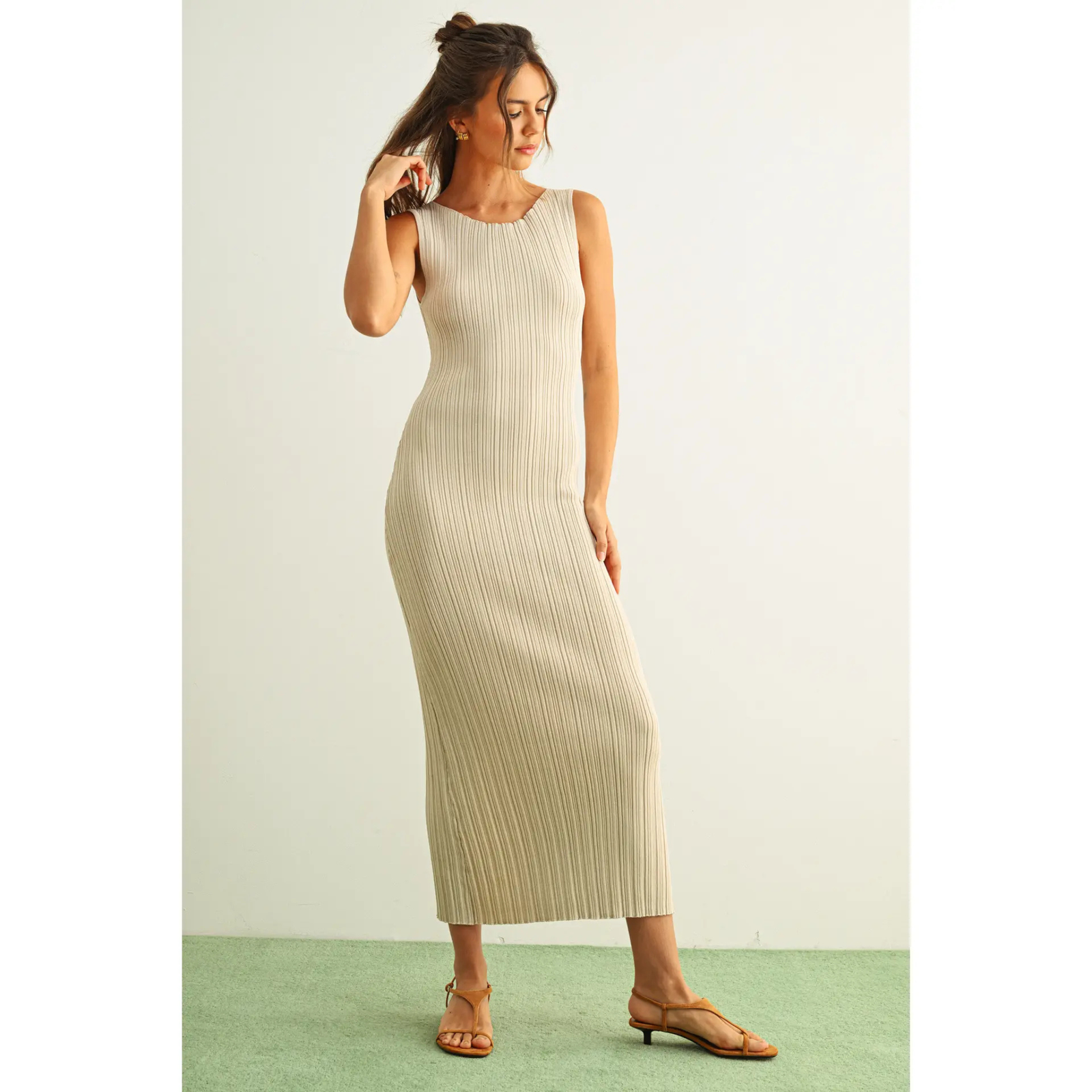Patterned Rib Knitted Long Dress