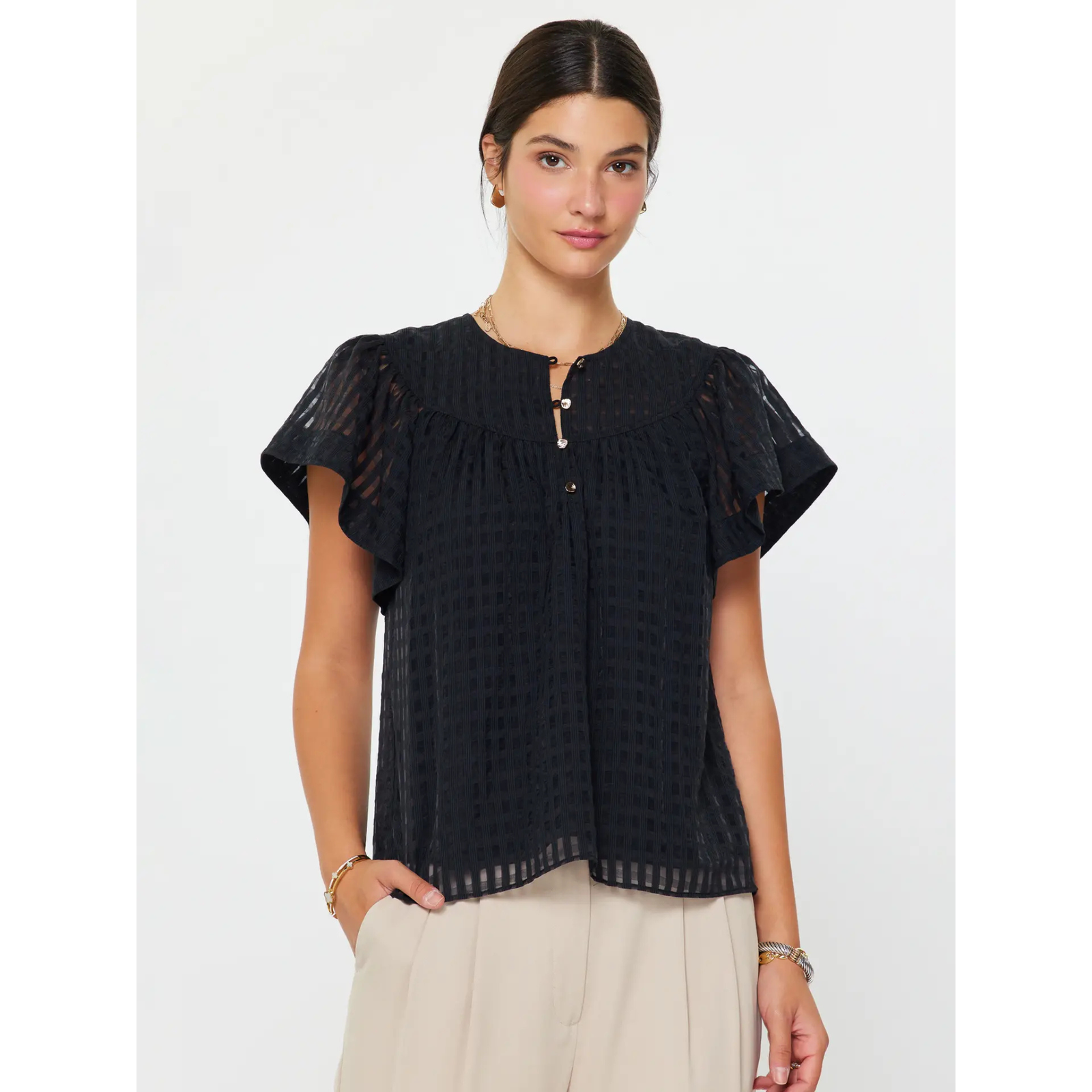 Gingham Check Short Sleeve Blouses