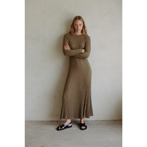 Knit Sweater Ribbed Long Sleeve Maxi Dress