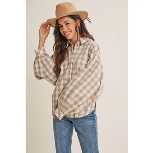 Weekend Picnic Voluminous Batwing Gingham Shirt