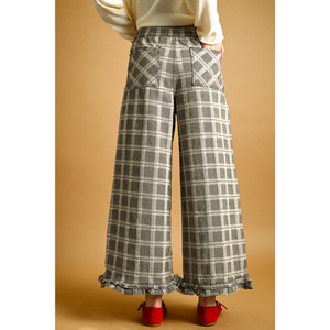 Ruffle Detail Plaid Fabric Pants