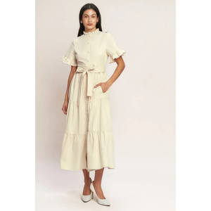 Solid Cream Woven Midi Dress