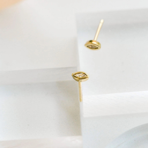 Marquise CZ Diamond Evil Eye Stud Earrings in Gold