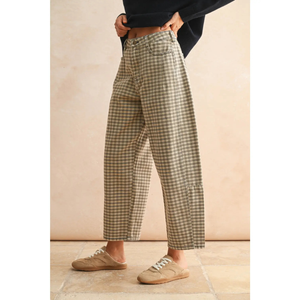 Mini Checker Pattern Barrel Pants