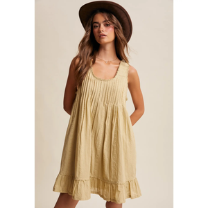 Light Olive Pintuck Mini Dress