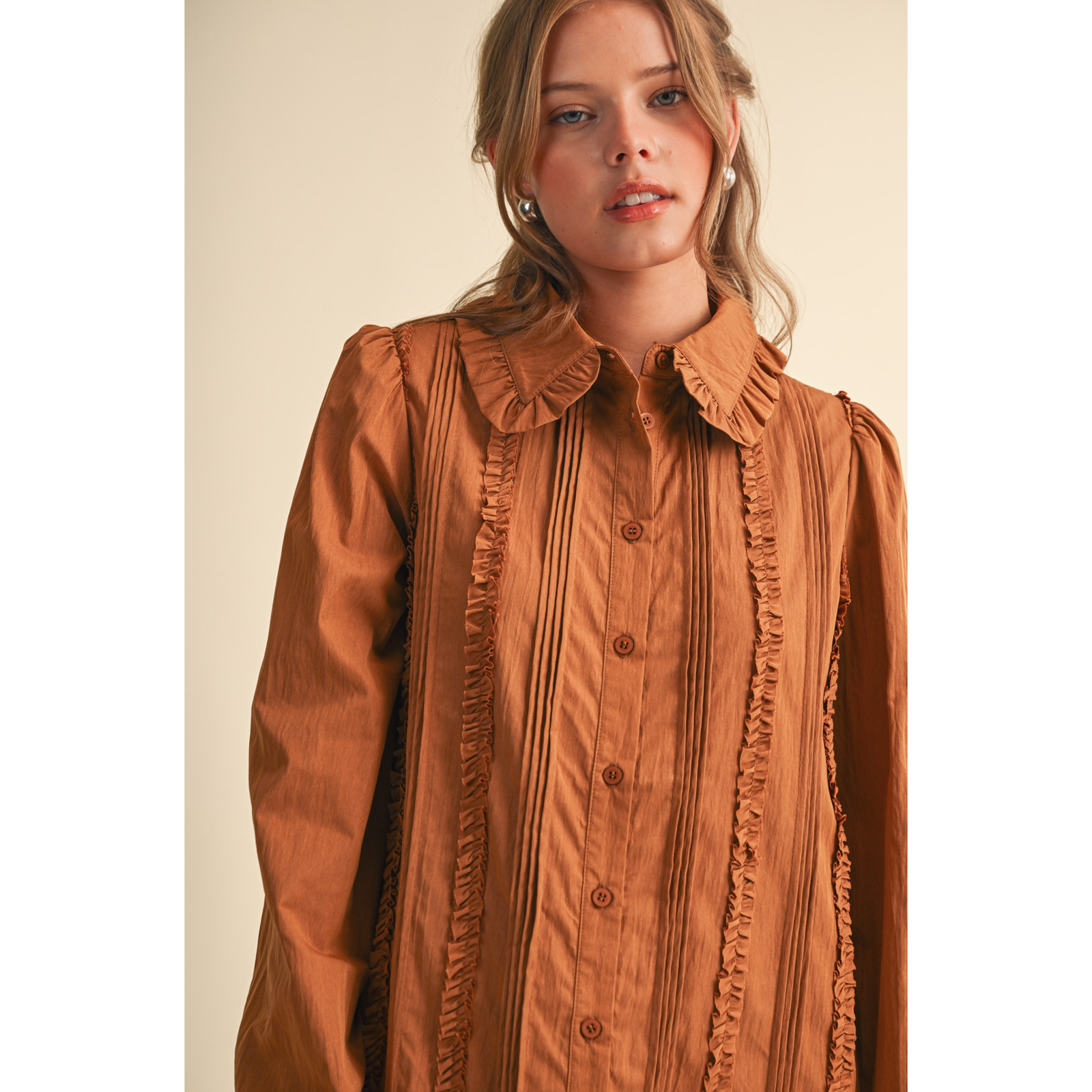 Ruffle Button Down Mini Dress