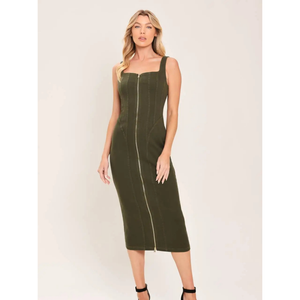 Solid Woven Twill Midi Dress