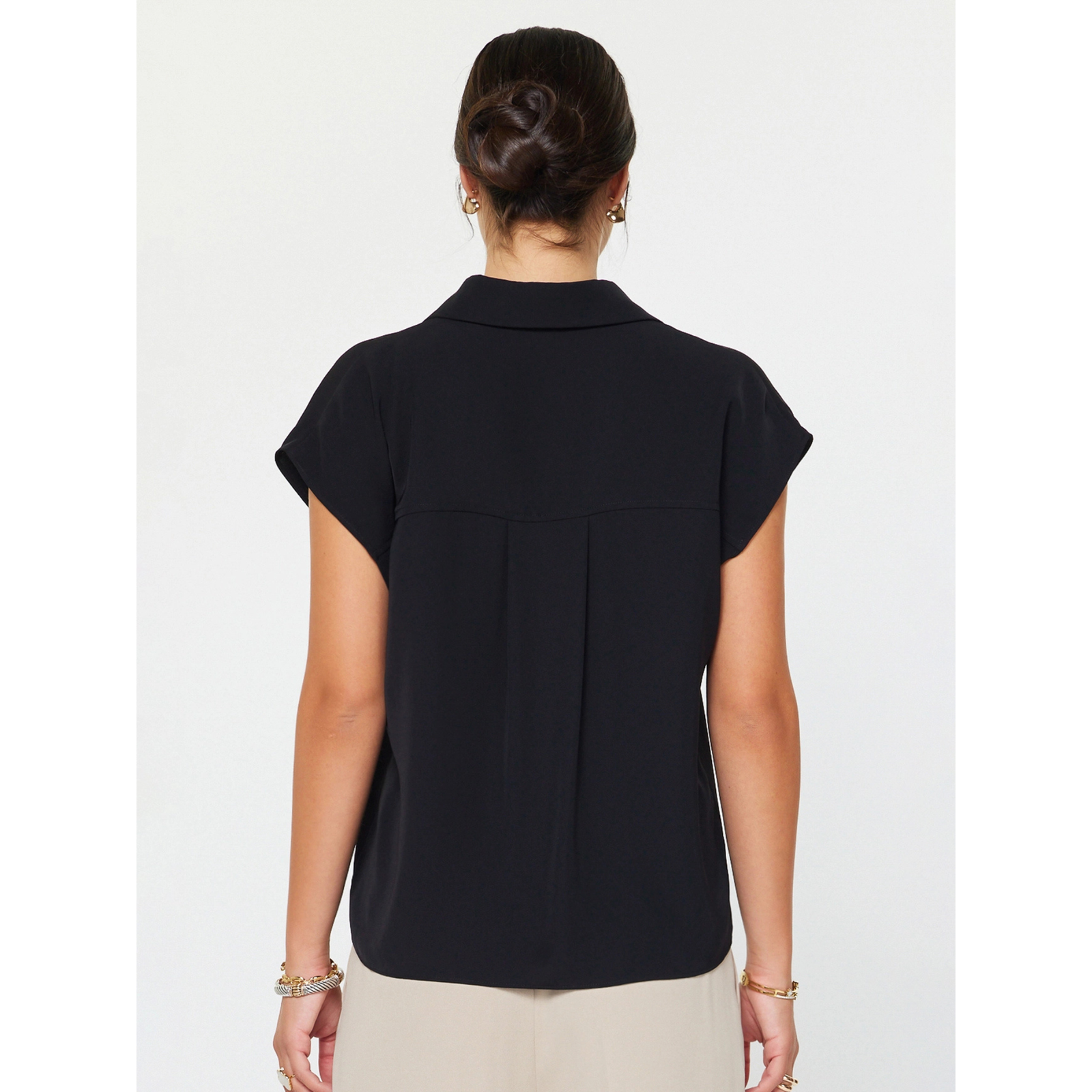 Cap Sleeve Button-down Blouse