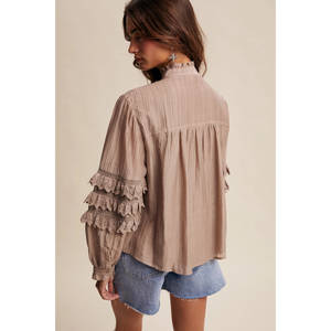 Lace Ruffle Sleeve Pintuck Blouse