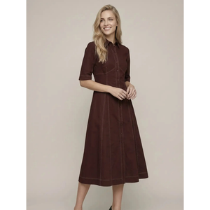 Seamed Pleated Midi Dress