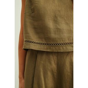 Linen Sleeveless Stitch Trimmed Crop Top