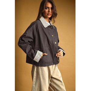 Gingham Collared Twill Jacket