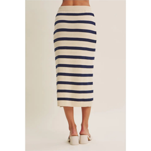 Weekend In Cannes Cotton Stripe Midi Skirt