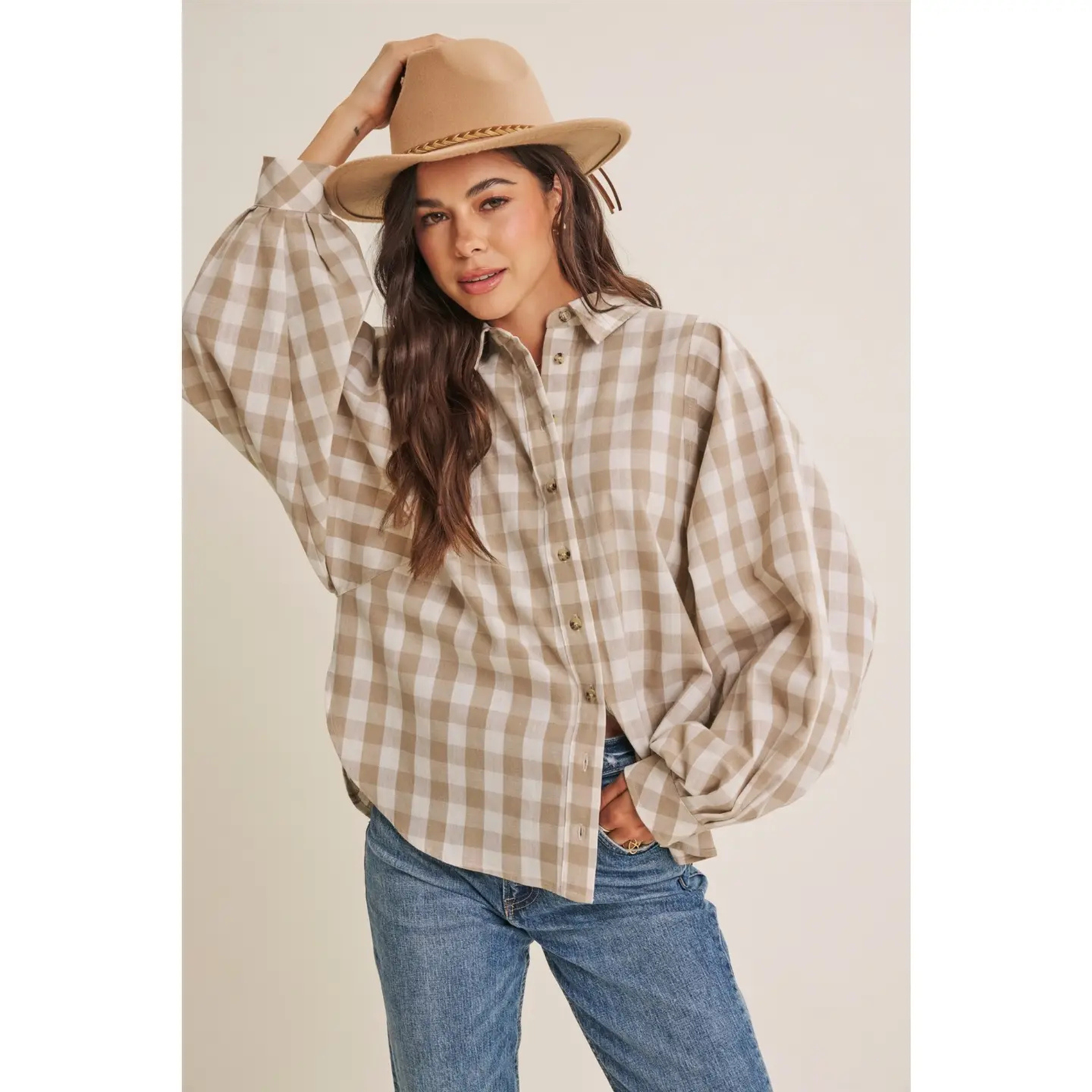 Weekend Picnic Voluminous Batwing Gingham Shirt