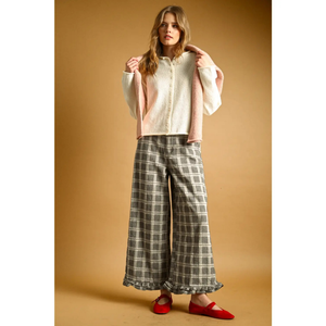 Ruffle Detail Plaid Fabric Pants