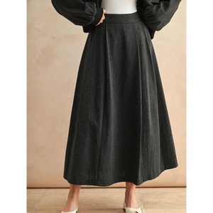 Pleated Woven A-Line Skirt