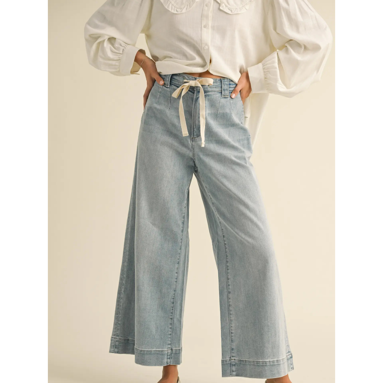 Washed Denim with Tie Front Pants