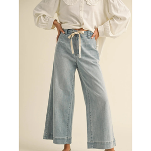 Washed Denim with Tie Front Pants