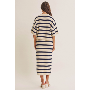 Weekend in Cannes Soft Drape Cotton Stripe Relaxed Sweater