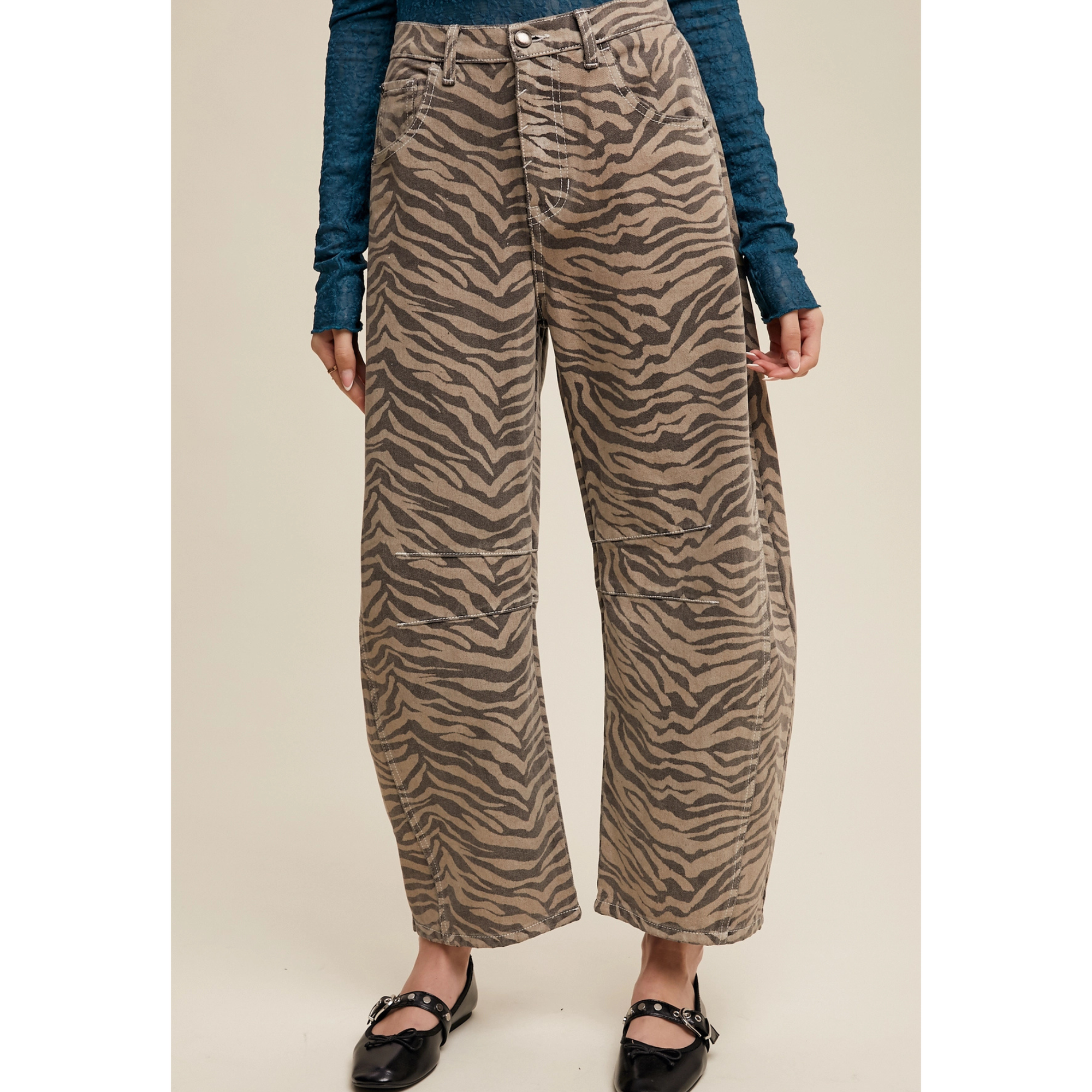 Zebra Print Barrel Jeans