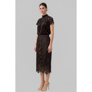 Velvet Floral Lace Midi Skirt