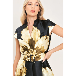 Noir Charm Black Printed Midi Dress