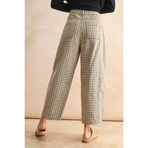 Mini Checker Pattern Barrel Pants