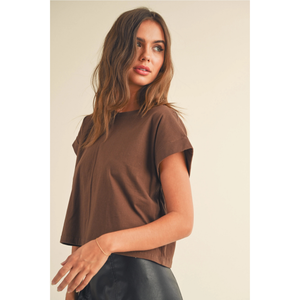 Round Neck Cuffed Sleeve Top