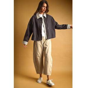 Gingham Collared Twill Jacket