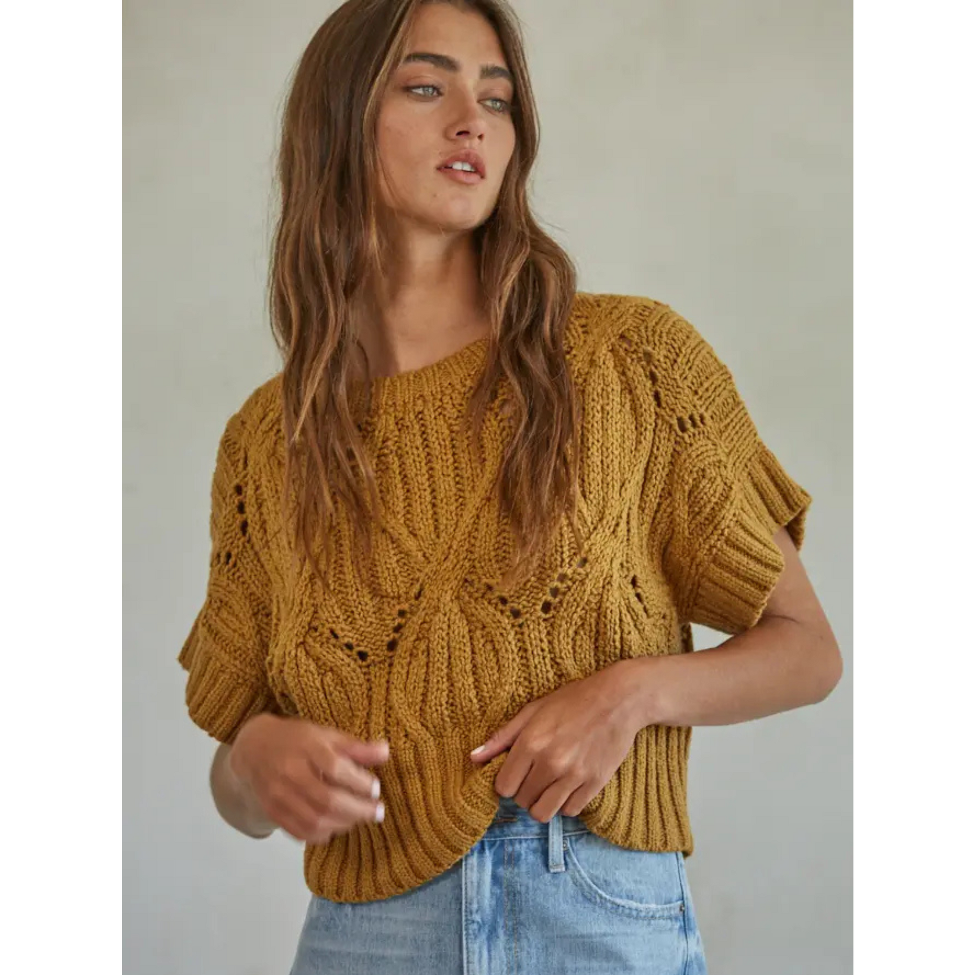 Knit Sweater Crochet Round Neck Short Sleeve Top