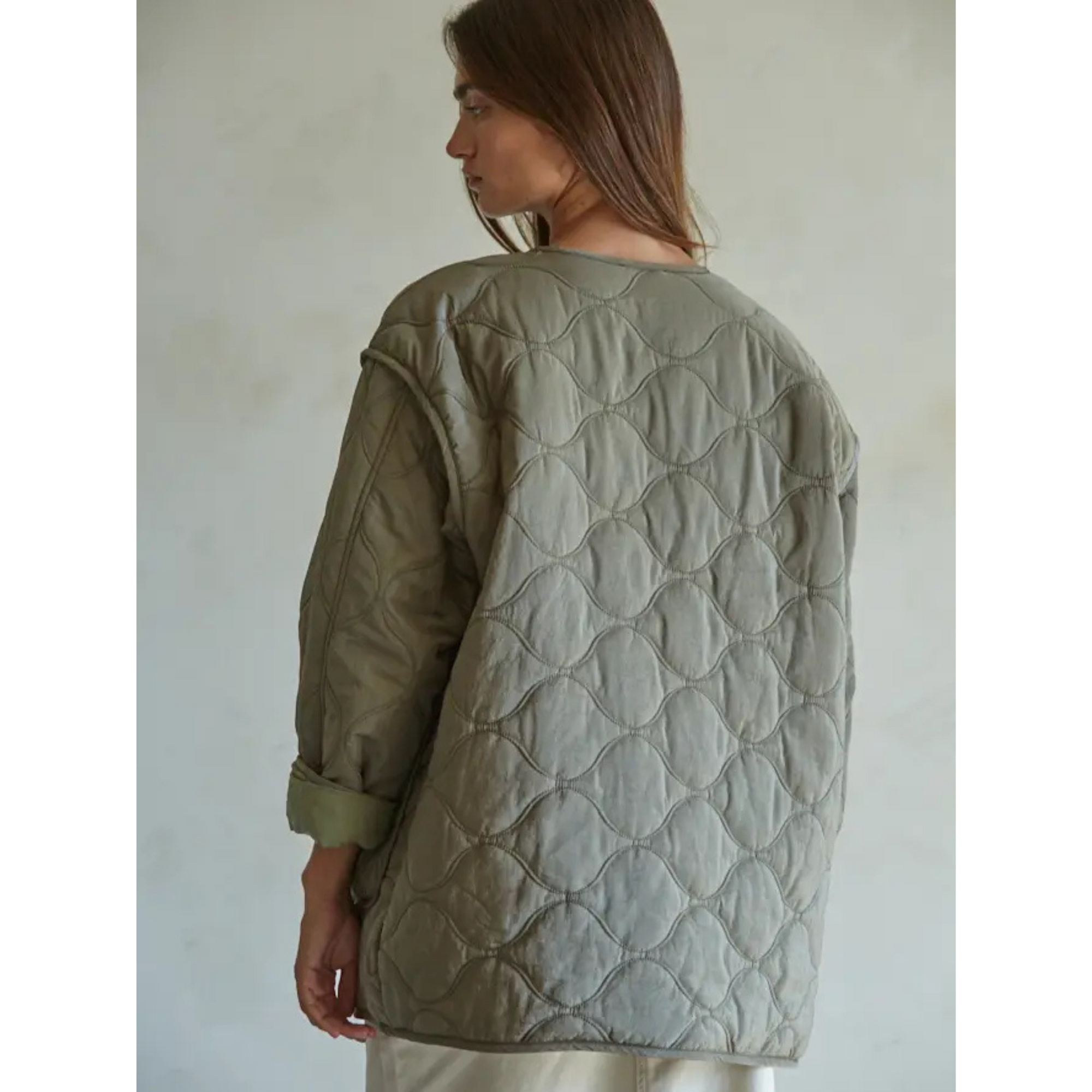 Woven Nylon Quilted Jacket - Olive