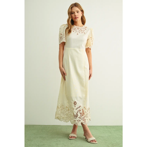 Floral Embroidery Detail Linen Long Dress