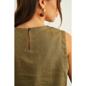 Linen Sleeveless Stitch Trimmed Crop Top