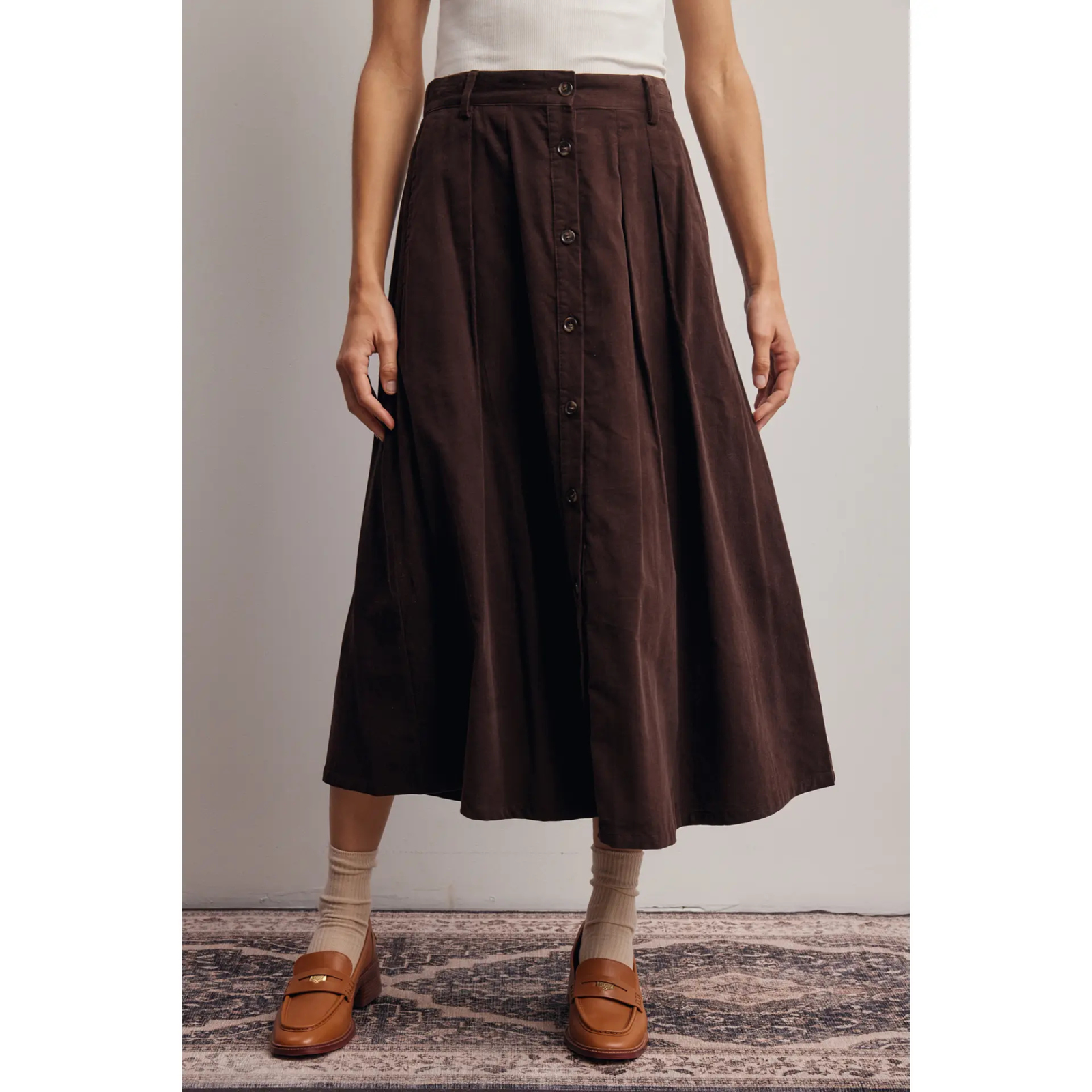 Button Front Cord Skirt