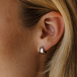 Wide Classic Huggie Hoop Earrings in Silver