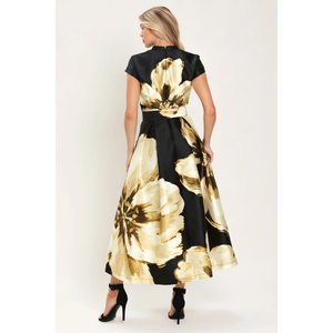 Noir Charm Black Printed Midi Dress